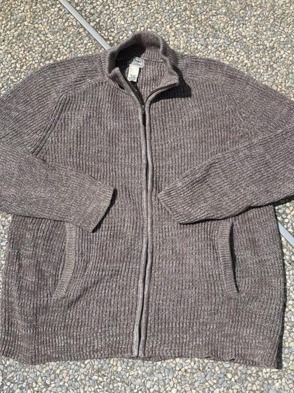 Llbean Mens Full-Zip Brown Ribbed Heavy Knit Sweater